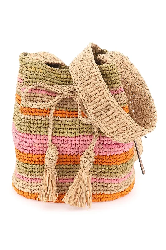 women's bucket bag with trendy accents -Manebi raffia 'beach bucket' bag