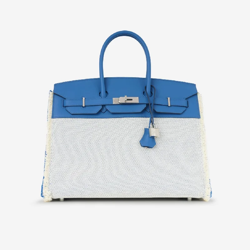 women's handbag with woven leather accents -Hermès Hermès - Birkin 35 Fray Fray - Bleu France Swift / Ecru-Bleu Billiard Toile H PHW - 2023 - Brand New