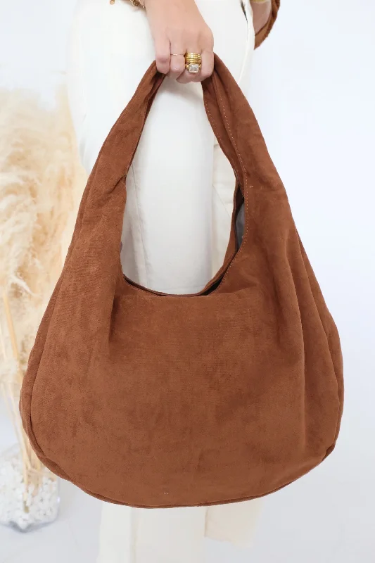 women's dumpling bag with modern detailing -Katherine Hobo - Brown (FINAL SALE)