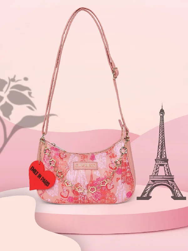 women's dumpling bag with roomy interior -Caprese Emily In Paris Printed Hobo Handbag Salmon