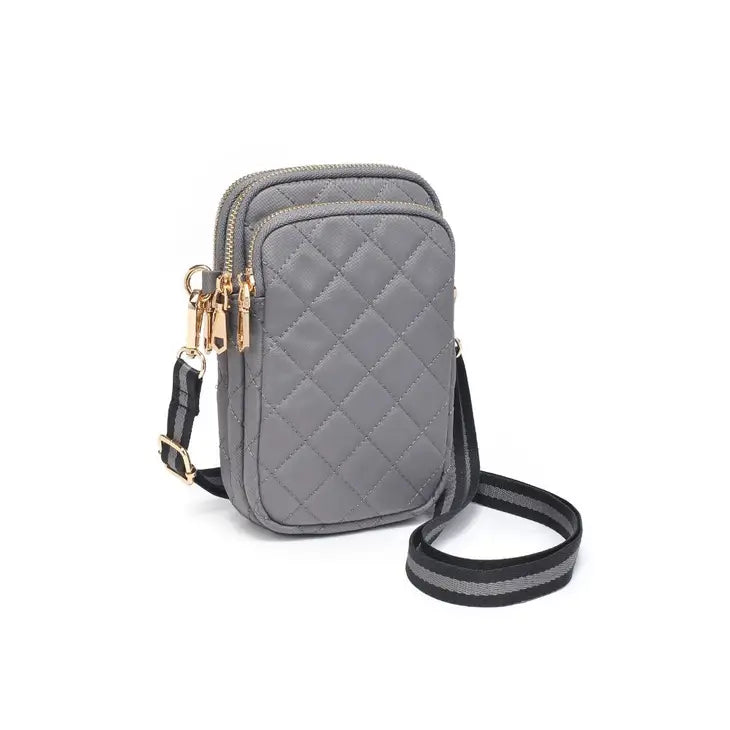 Ladies Crossbody Bag Compact Leather -Sol and Selene Divide and Conquer Quilted Crossbody in Carbon