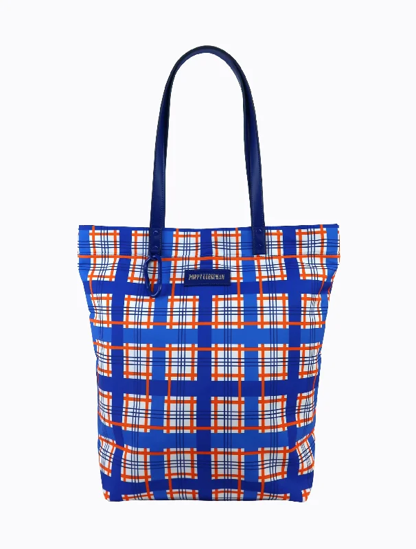 women's tote bag with soft-touch handle -Tarnation Tote - Blue Tartan