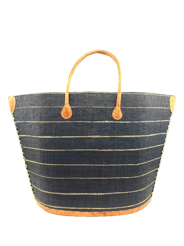 women's tote bag with two-tone design -Santa Cruz Pinstripes Small Straw Tote Bag