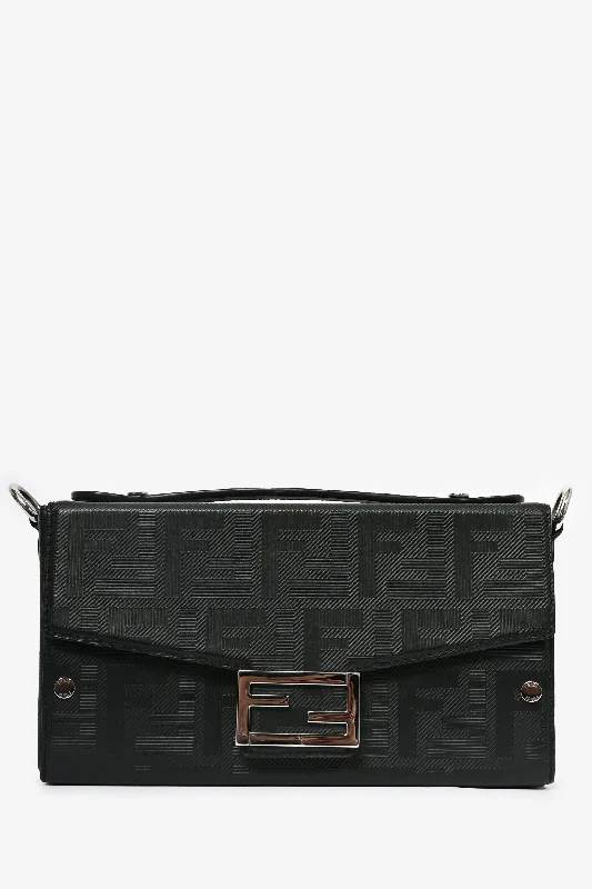 women's handbag with faux leather material -Fendi 2024 Black Leather Baguette Soft Trunk Crossbody