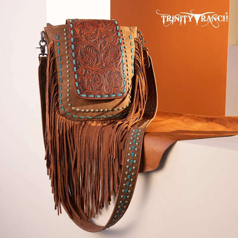 women's handbag with simple and elegant closure -TR181G-9360  Trinity Ranch Floral Tooled  Concealed Carry Crossbody Bag