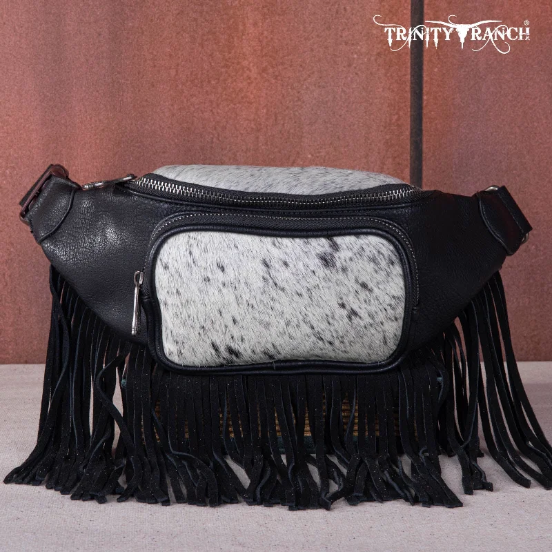 Ladies Crossbody Bag Soft Leather -TR165-194A  Trinity Ranch Genuine Hair-On Cowhide Fringe Belt Bag