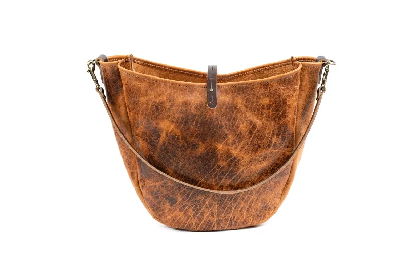 women's dumpling bag with functional pockets -CELESTE LEATHER HOBO BAG - LARGE - PEANUT BISON