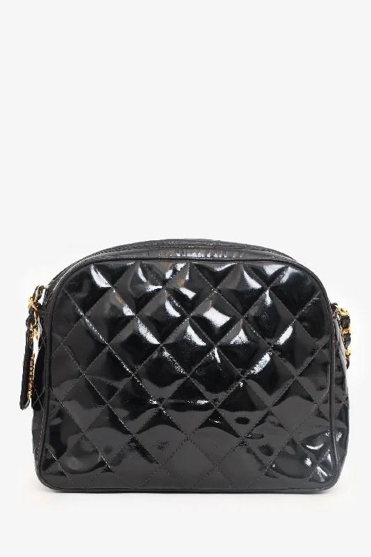 women's handbag with front magnetic clasp -Chanel™ 1994-96 Black Patent Quilted Shoulder Bag