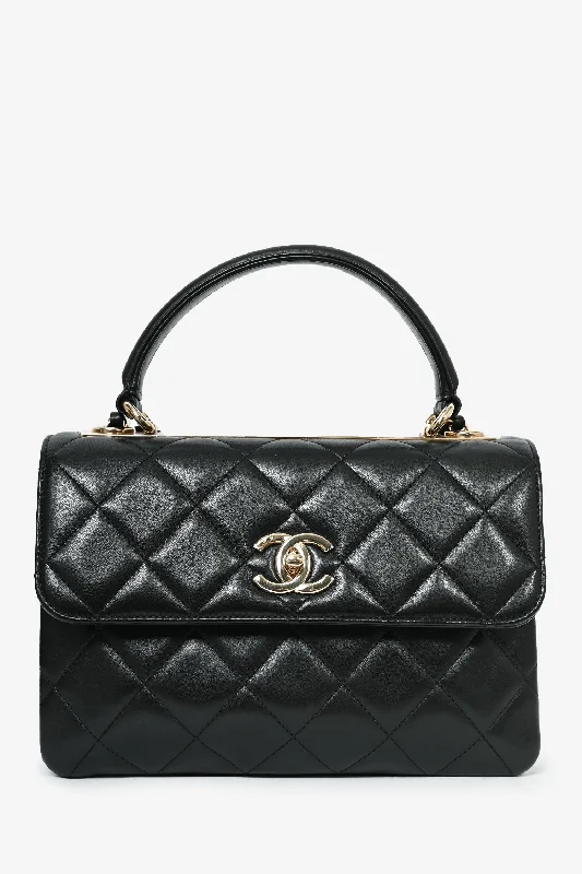 women's handbag with timeless leather finish -Pre-Loved Chanel™ 2017/18 Black Lambskin Leather Trendy Top Handle Bag