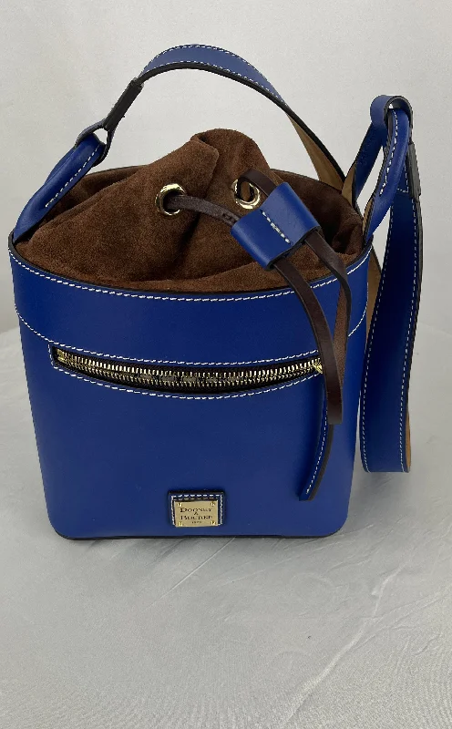 women's bucket bag with foldable design -Dooney & Bourke Beacon Saffiano Leather & Sued Draw Sting Bucket Blue Purse