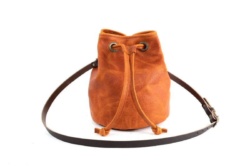 women's bucket bag for business casual look -LEATHER BUCKET BAG - LARGE - TANGERINE BISON