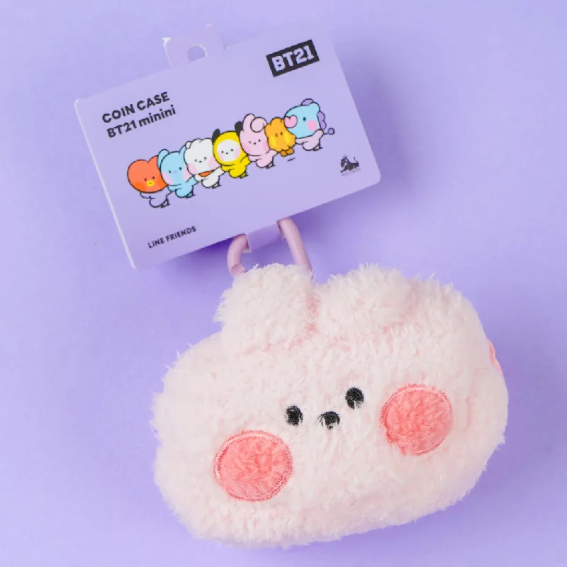 women's wallet with elegant hardware -BT21 Fluffy Coin Purse With Carabiner - COOKY