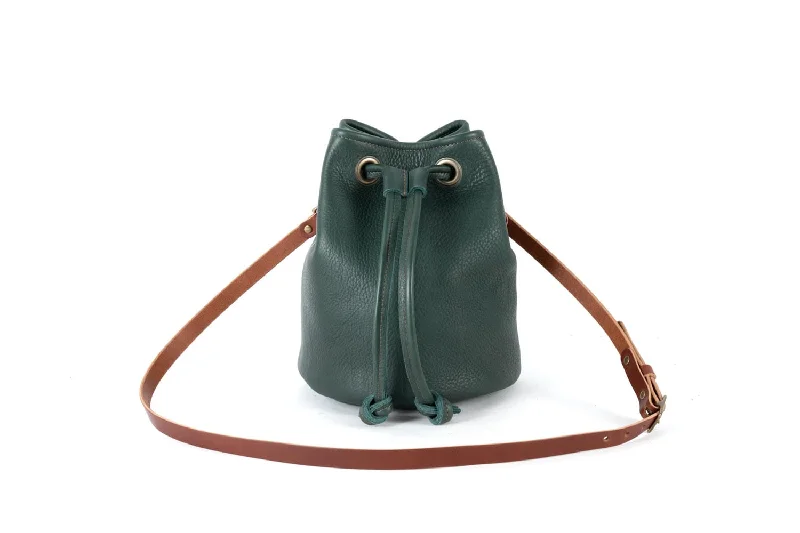 women's bucket bag with detachable shoulder strap -LEATHER BUCKET BAG - LARGE - FOREST GREEN