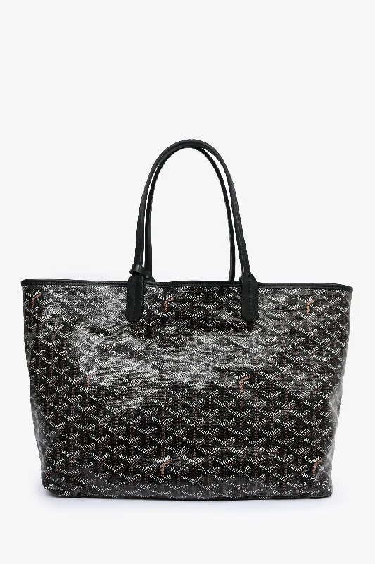 women's handbag with vibrant leather -Goyard 2009 Black Goyardine Canvas St. Louis PM Tote with Pouch (Refurbished)