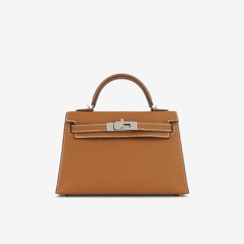 women's handbag with timeless leather finish -Hermès Hermès Mini Kelly - Gold Epsom Palladium