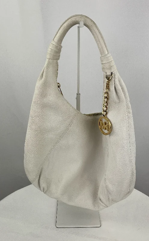 women's tote bag with practical design -Michael Kors Fulton Women's Chain White Pebble Leather Bag Tote Large Vintage