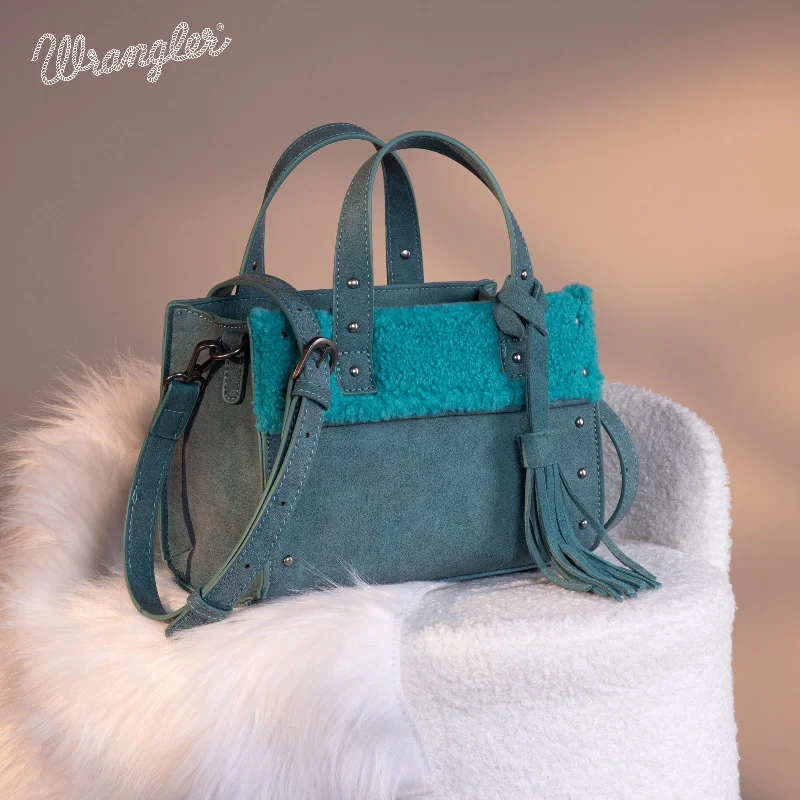 women's tote bag with metallic accents -WG160-6011  Wrangler Sherpa Tote Crossbody - Turquoise