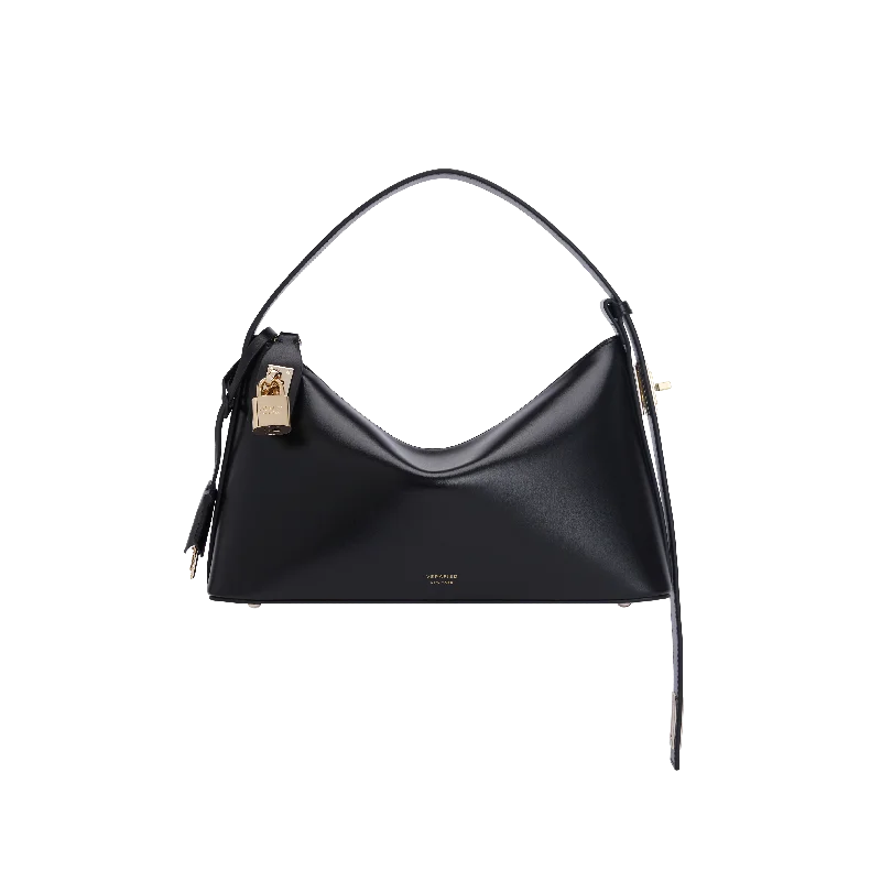 women's dumpling bag with smooth finish -Gold Black Hobo Bag