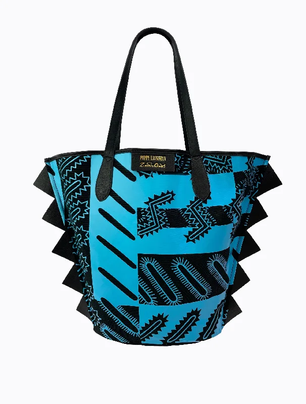 women's tote bag with versatile styling -Geo Sparkle Tote - Ocean / Black