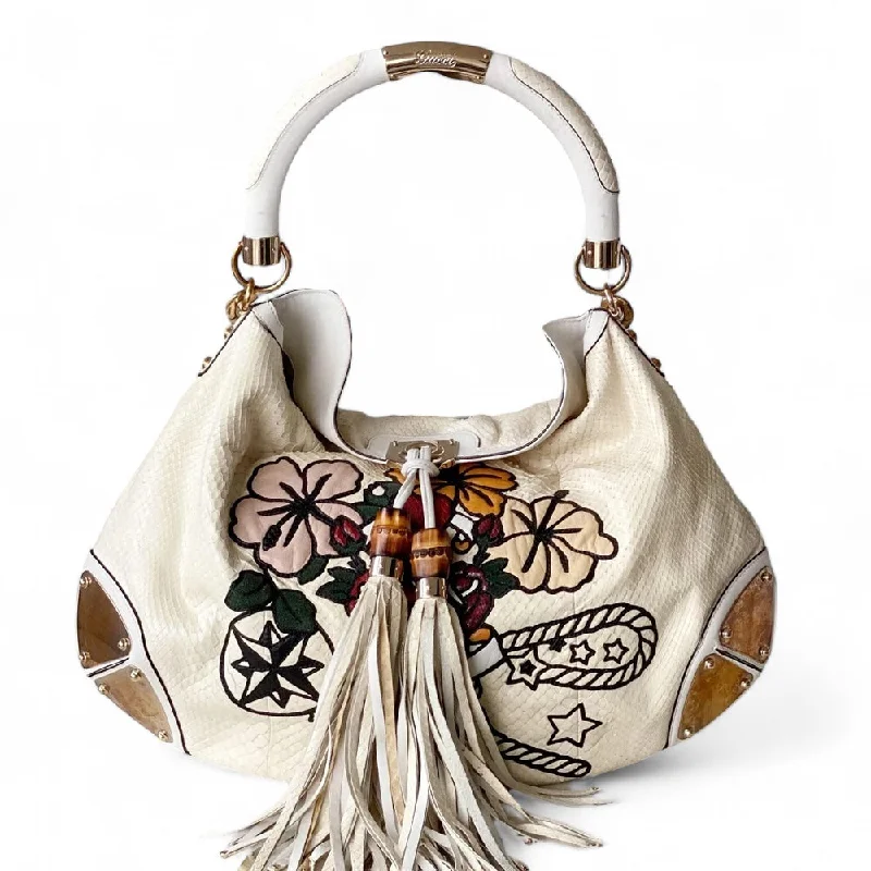 women's dumpling bag with metallic accents -Gucci Embroidered Tattoo Python Large Indy Hobo