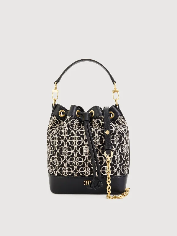 women's bucket bag with braided handle -Nadia Monogram Bucket Bag