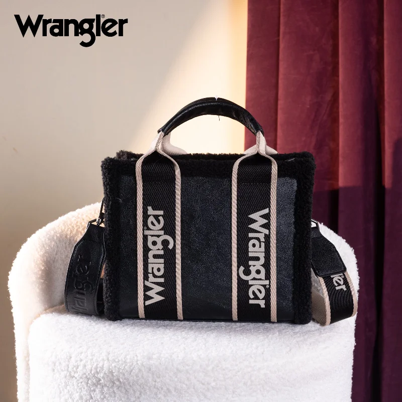 women's tote bag with trendy flap -WG181-8120S  Wrangler Sherpa  Small Canvas Tote/Crossbody - Black