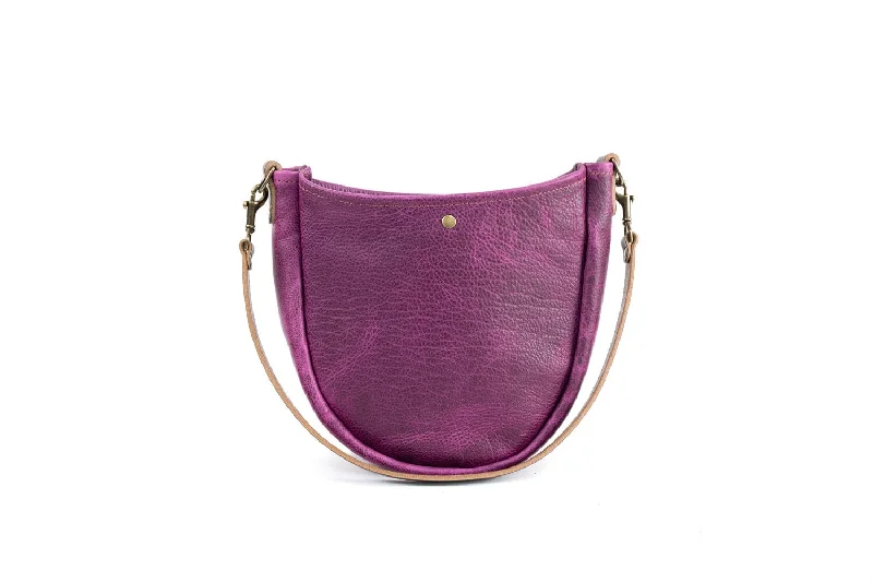 women's dumpling bag with classic look -CELESTE LEATHER HOBO BAG - GRAPE BISON