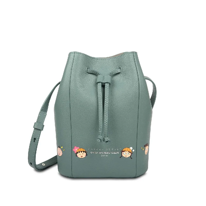 women's bucket bag with adjustable top closure -Samuel Ashley x Chibi Maruko Chan Leather Bucket Bag