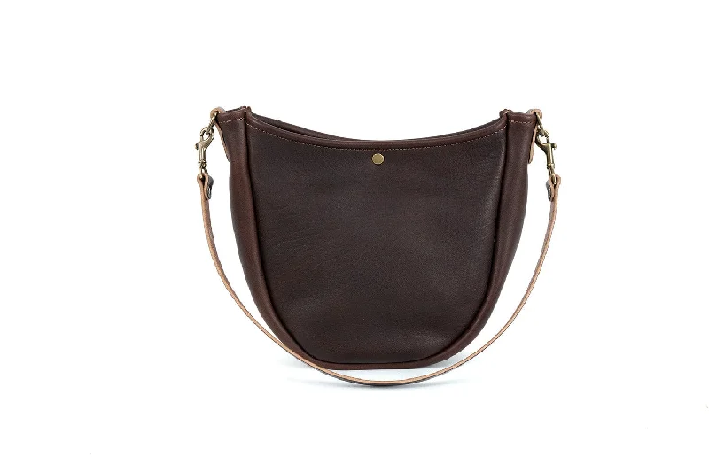 women's dumpling bag with oversized handles -CELESTE LEATHER HOBO BAG - MOCHA