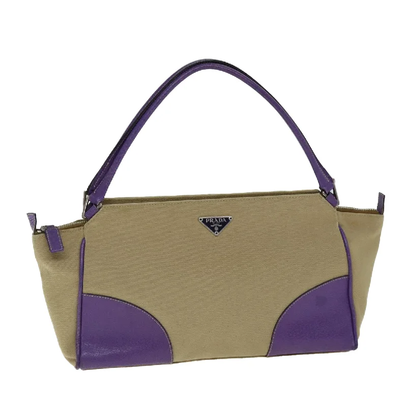 PRADA Hand Bag Canvas Purple Beige Auth bs14396