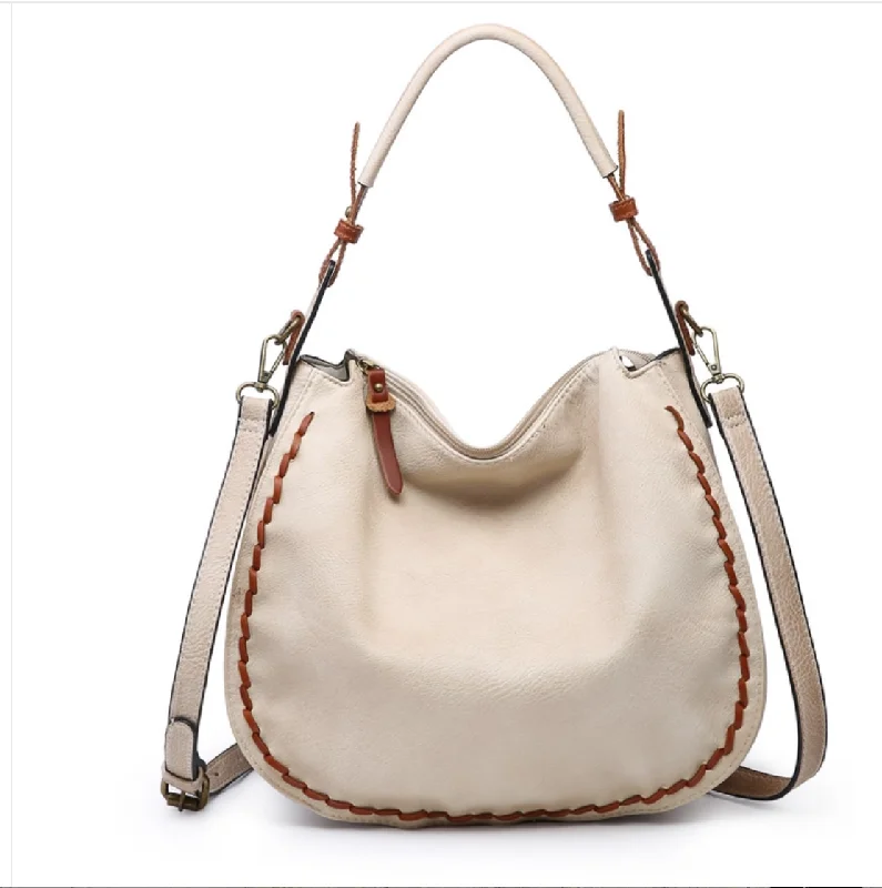 women's dumpling bag with classic design -Whipstitch Hobo Purse