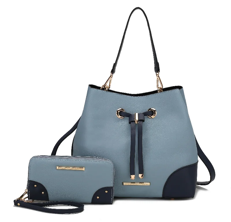 women's bucket bag with elegant touch -Bella Color-Block Bucket Bag and Wallet Set