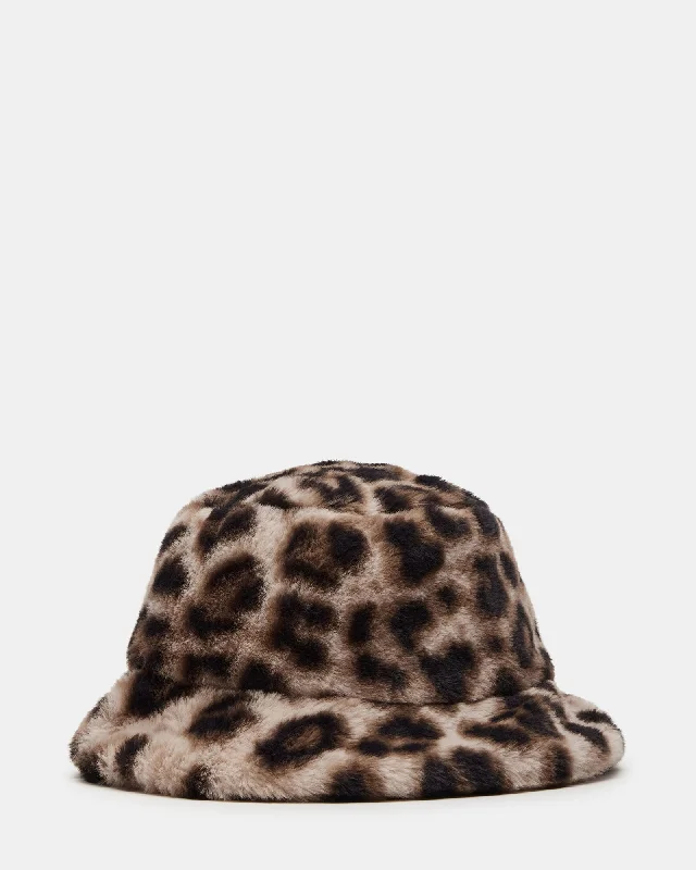 women's bucket bag with eco-friendly material -FAUX FUR BUCKET HAT LEOPARD