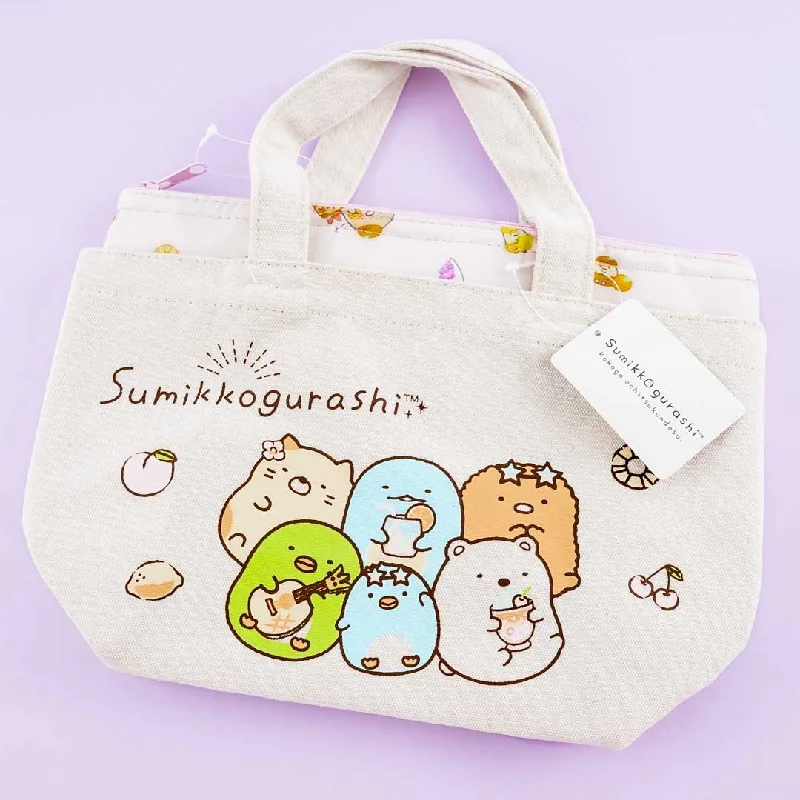 women's tote bag with top zip closure -Sumikko Gurashi Friendship Canvas Tote Bag With Insulated Pouch