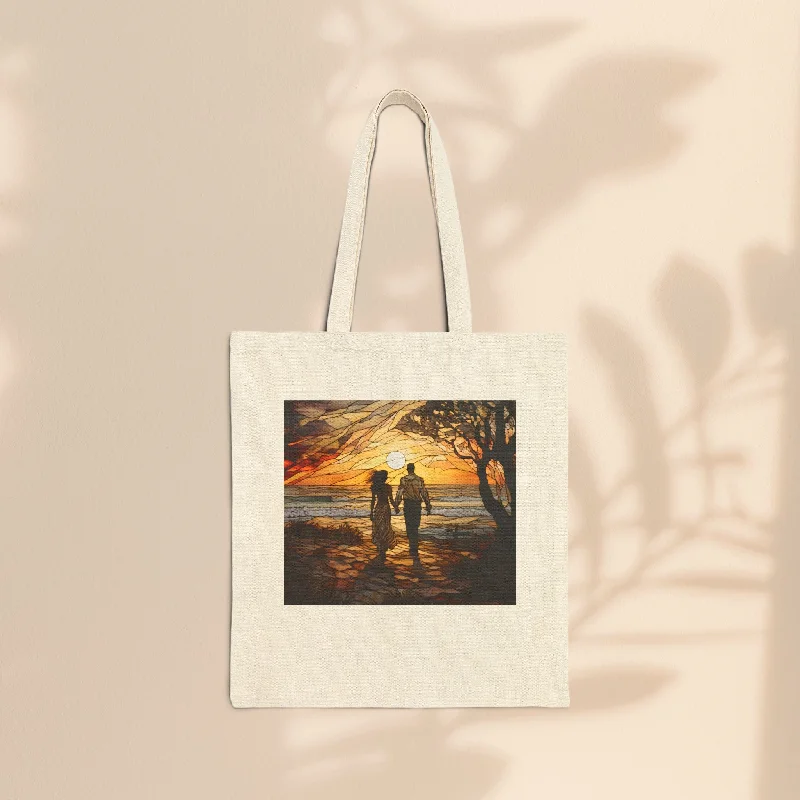 women's tote bag with soft lining -Cotton Canvas Tote Bag - Sunset Lovers