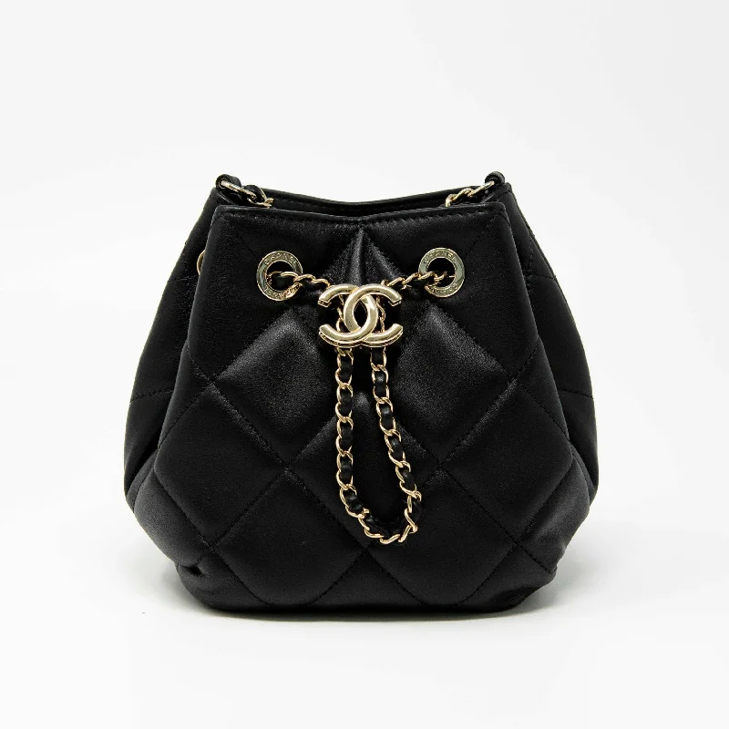 women's bucket bag with modern hardware -Chanel Black Lambskin Mini Bucket Bag