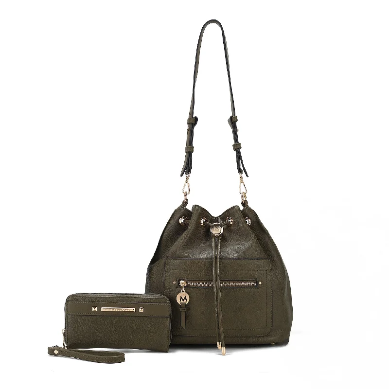 women's bucket bag with rich detailing -Larissa Bucket Bag and Wallet Set