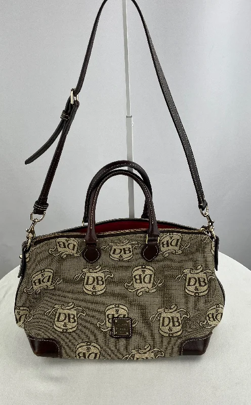 women's tote bag with artistic patterns -Rare Dooney & Bourke Women's Tan Canvas Brown Leather Tote Crossbody Bag Purse