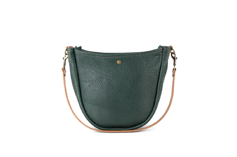 women's dumpling bag with crossbody strap -CELESTE LEATHER HOBO BAG - FOREST GREEN