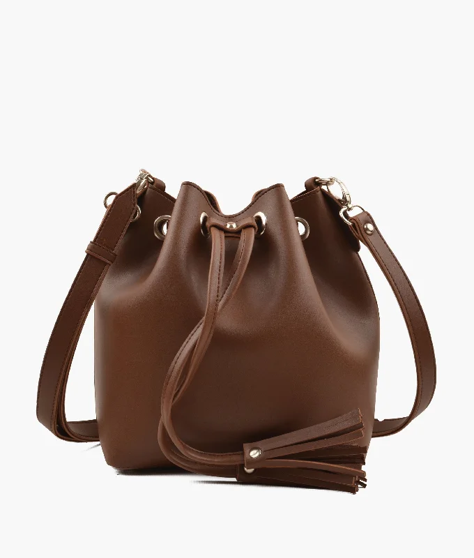 women's bucket bag with chic buckle -Horse brown bucket bag