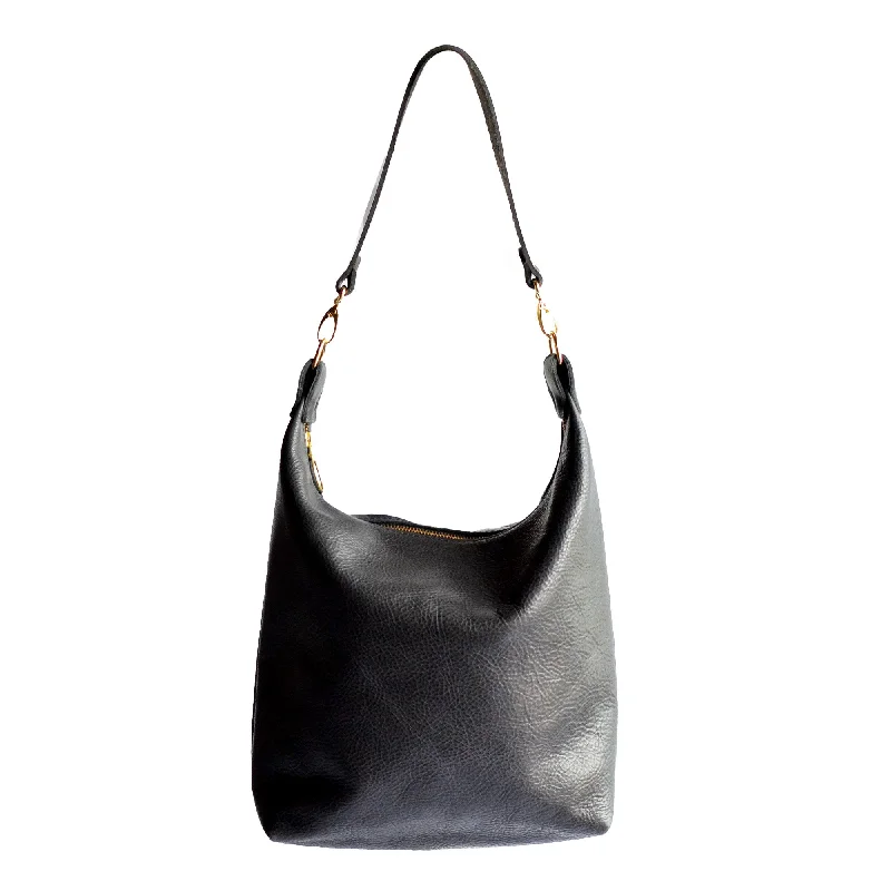 women's bucket bag with compact size -Leather BUCKET Crossbody Bag - Black Leather