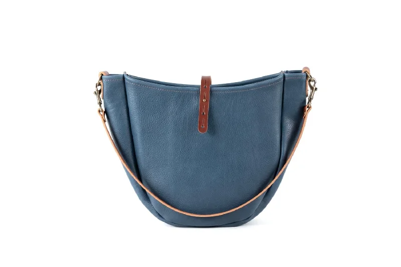 women's dumpling bag with lovely detailing -CELESTE LEATHER HOBO BAG - MEDIUM - SMOKEY BLUE