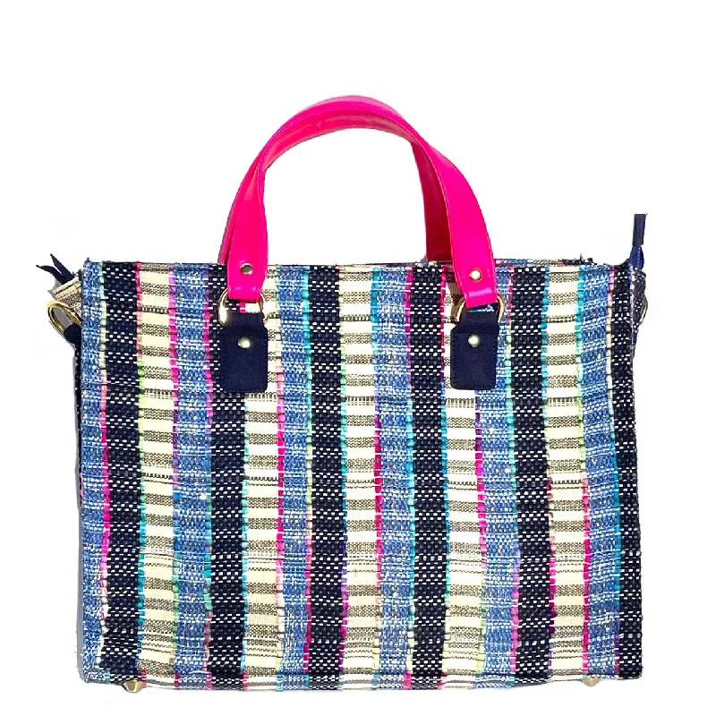 women's tote bag with zippered compartments -Blue Tweed Tote