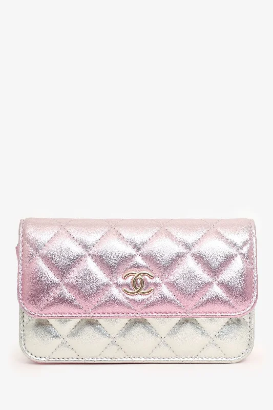 women's handbag with clean, fresh design -Pre-Loved Chanel™ Pink/Silver Quilted Lambskin 'Coco Punk' Flap Clutch with Chain