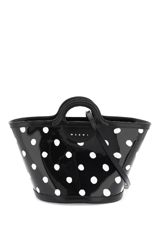 women's bucket bag with fashionable details -Marni patent leather tropicalia bucket bag with polka-dot pattern