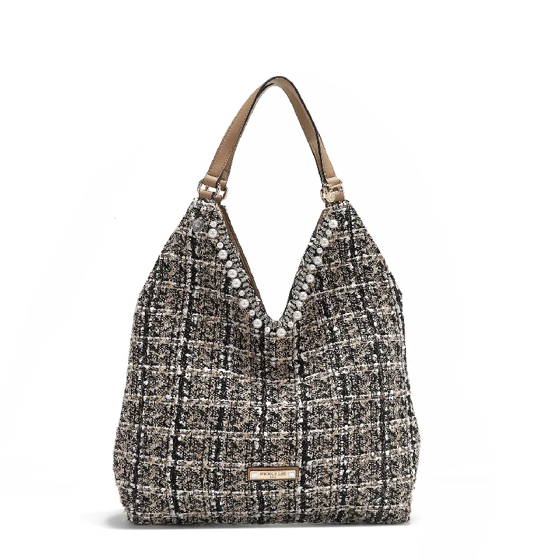 women's dumpling bag with versatile appeal -TWEED LARGE HOBO BAG