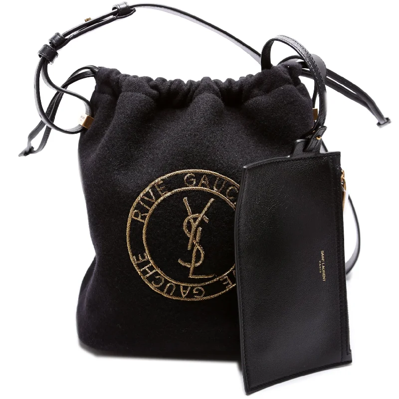 women's bucket bag with adjustable strap length -Rive Gauche Wool Felt Embossed Logo Bucket Bag