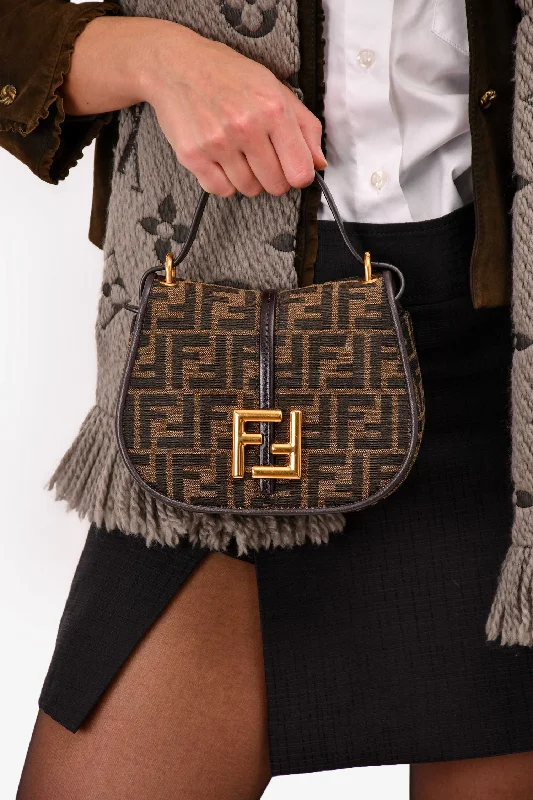 women's handbag with structured frame -Fendi Brown Zucca Jacquard Small C'Mon Crossbody Bag