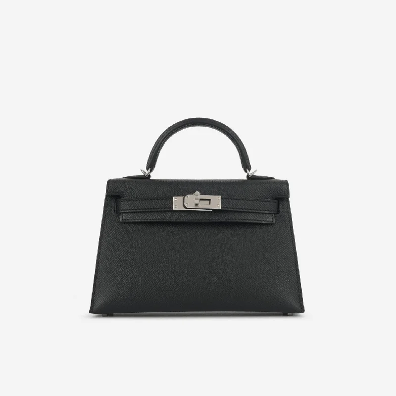 women's handbag with unique clasp closure -Hermès Hermès Mini Kelly - Black Epsom Palladium