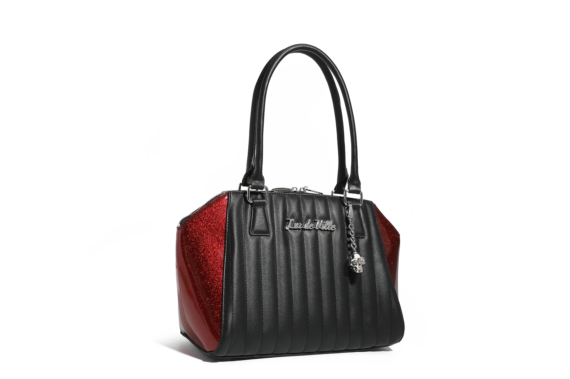 women's tote bag with metallic accents -Stella Tote Black & Red Rum Sparkle